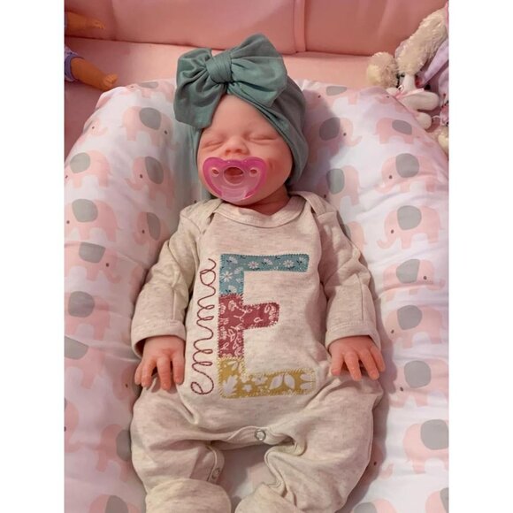 🆕18 inch Full Body Platinum Silicone Bald Baby Doll Closed Eyes Smiling Girl - Picture 4 of 14